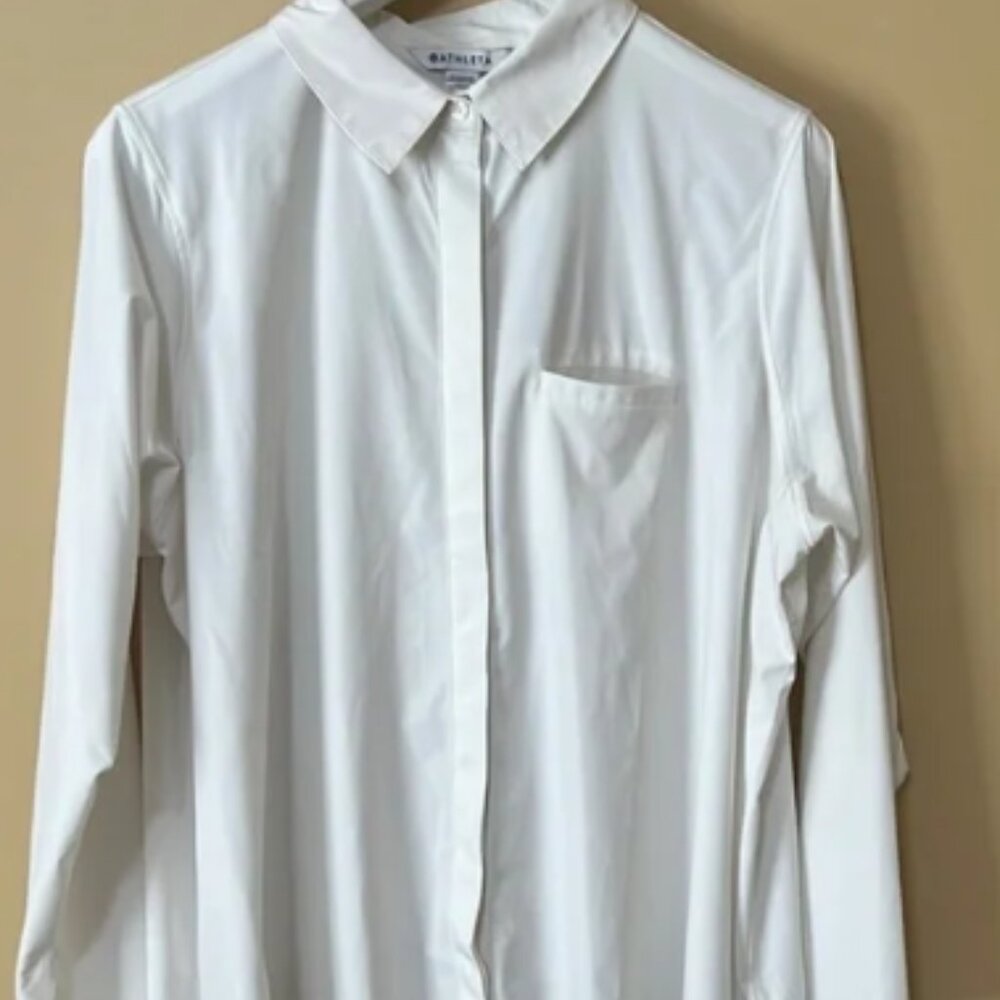 Athleta Cream Button Down Shirt polyester/spandex blend. 1x
